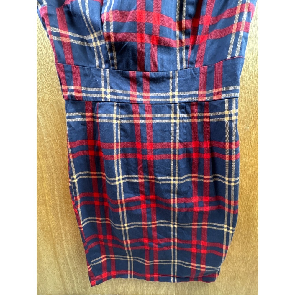 Grace Karin Plaid Sheath Dress Womens Size M Navy Red Cap Sleeve Bodycon - Picture 4 of 8